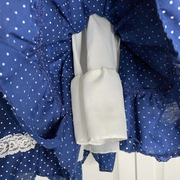 VTG Miss Quality Little Girls Size 5 Ruffle Lace Trim Dress Blue Polka Dot Frill - Picture 5 of 10